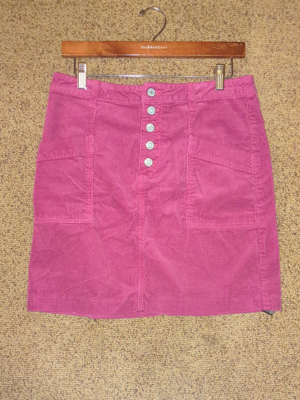 Anthropologie Magenta Corduroy Button-Front Mini Skirt
